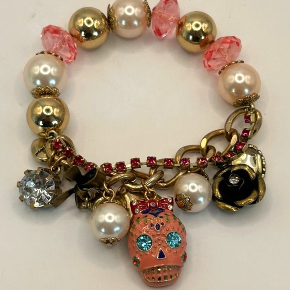 Betsey Johnson pink Sugar Skull charm bracelet